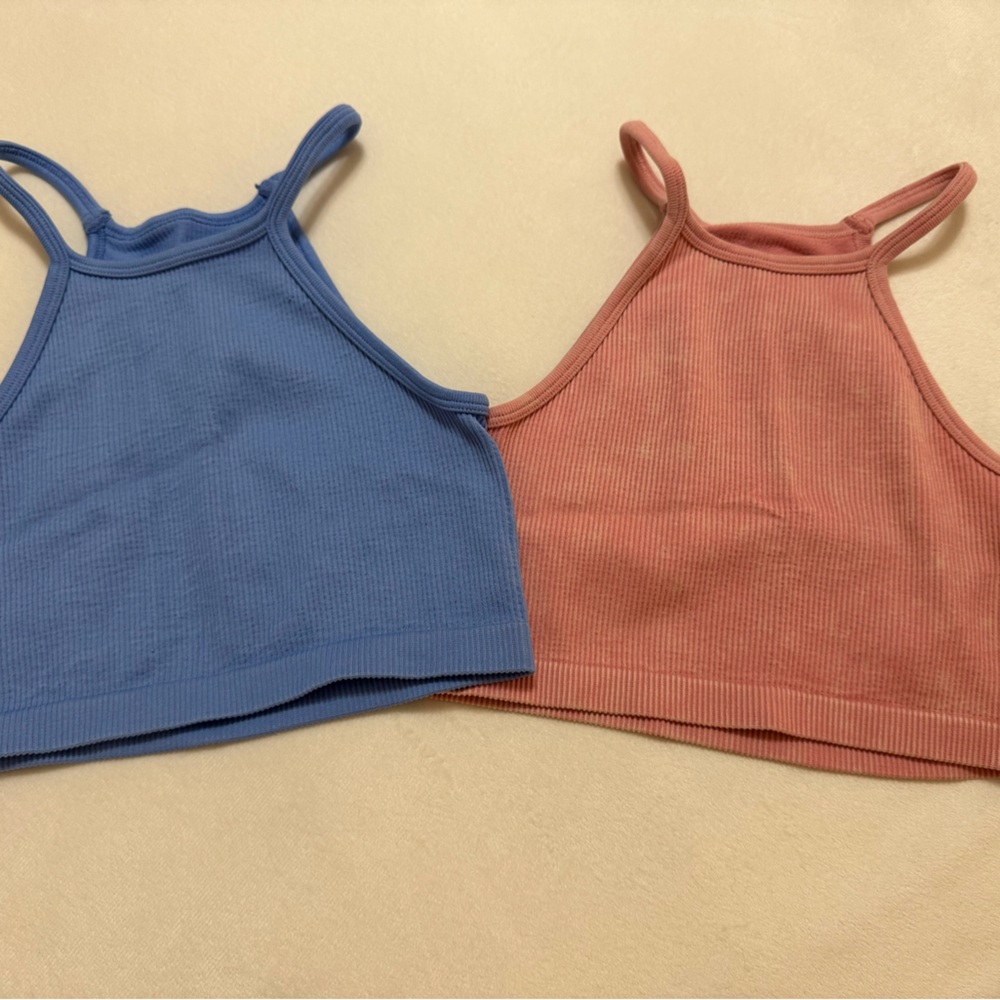Aeropostale Blue and Pink Ribbed Cropped Tank Tops